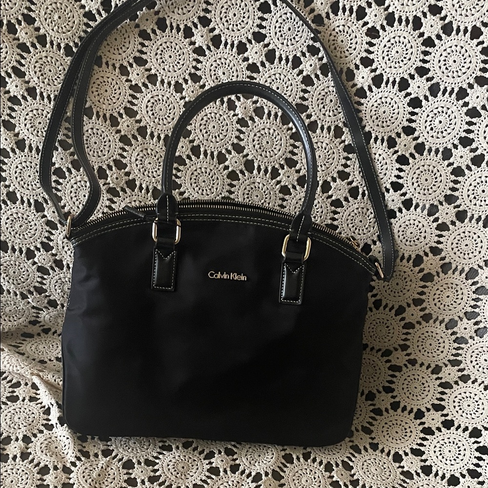 Calvin Klein Black Nylon Satchel with Top Handles and Shoulder Strap